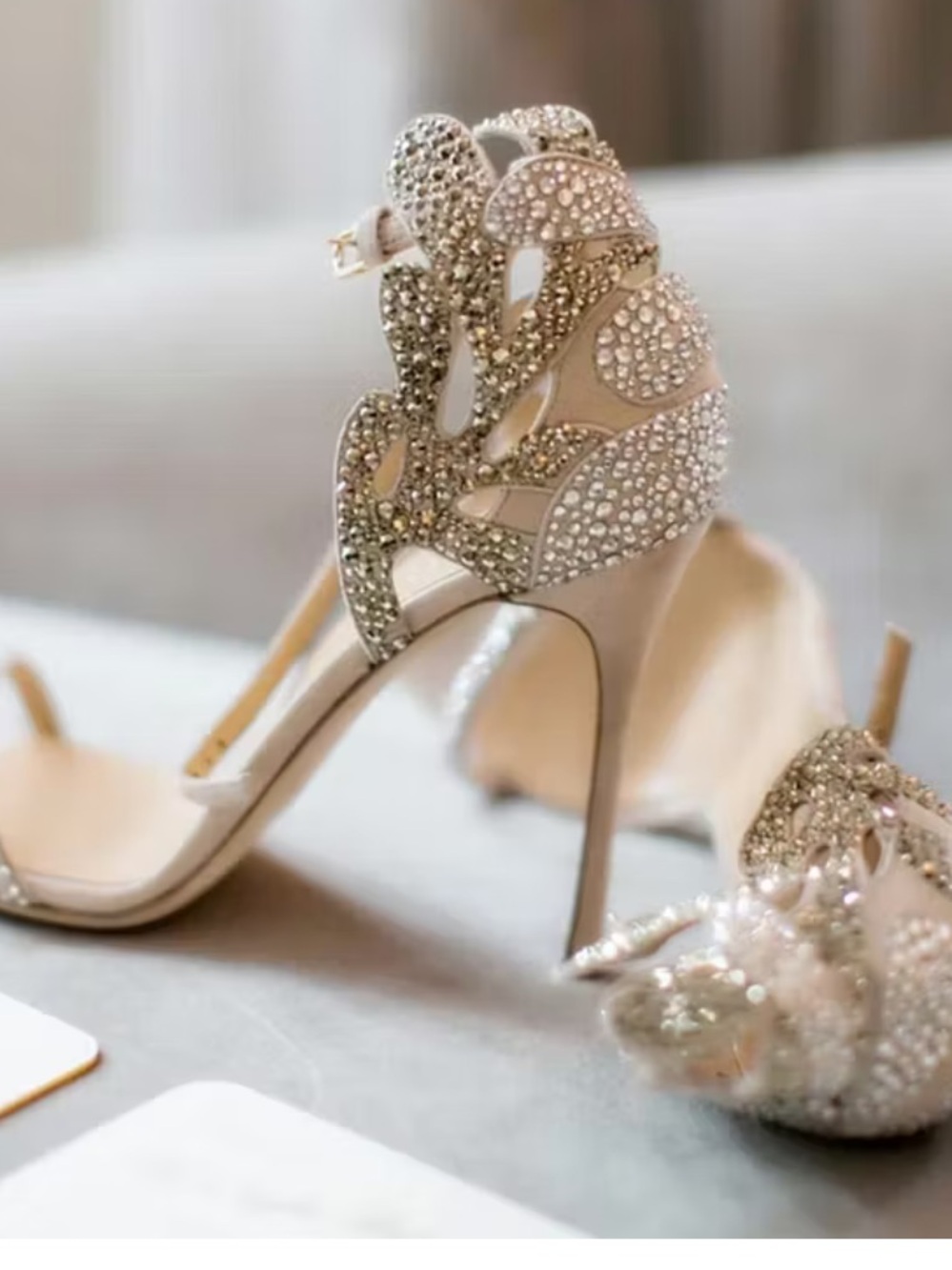 Champagne Stiletto Heels Rhinestone Sparkling Shoes